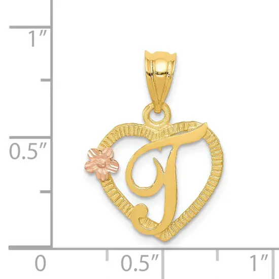 14K Two Tone Gold Initial Letter T Heart Charm Jewelry 22mm x 16mm {4}