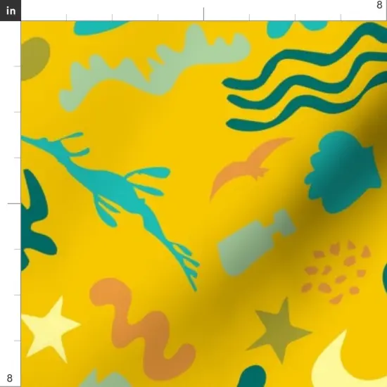 Various Fabrics by the Yard or Fat Quarter Ocean Friends Mustard Yellow Aquatic Sea Creatures Beach Custom Printed Fabric by Spoonflower {4}
