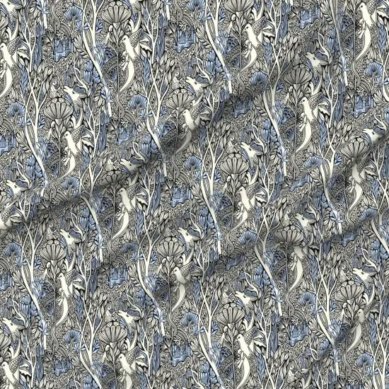 Various Fabrics by the Yard or Fat Quarter Dragon Literary Blue And White Fantasy Botanical Fairy Tale Custom Printed Fabric by Spoonflower {6}