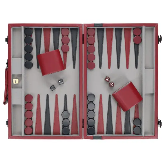 WE Games Burgundy/Black Leatherette Backgammon Set, 18 x 11 in. closed {6}