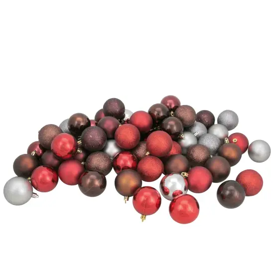 Northlight Shatterproof 4-Finish Christmas Ball Ornaments - 2.5" (60mm) - Brown, Red and Silver - 60ct {1}