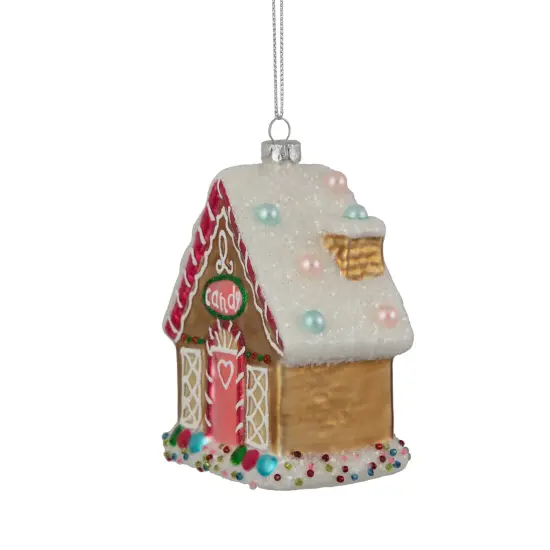Northlight 4.5" Glittered Gingerbread House Glass Christmas Ornament Brown {6}