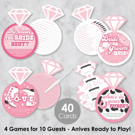 Big Dot of Happiness Last Rodeo - 4 Pink Cowgirl Bridal Shower Games - 10 Cards Each - Gamerific Bundle {3}