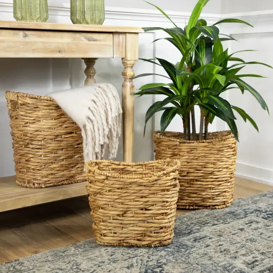 Northlight Set of 3 Oval Braid Weave Water Hyacinth Baskets with Built-in Handles 17.25" Brown {3}