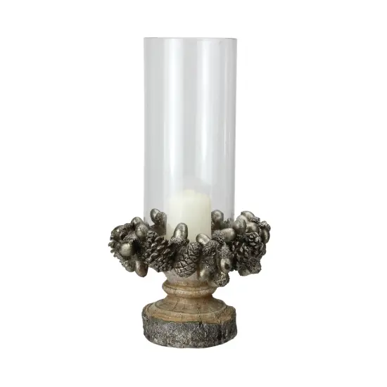 Raz 11" Rustic Acorn and Pinecone Tree Pillar Candle Holder with Glass Case Brown {1}