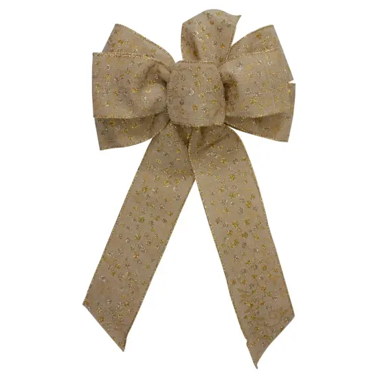 Northlight Glittered Polka Dots 6-Loop Burlap Christmas Bow Decoration - 9" x 14" Brown {1}