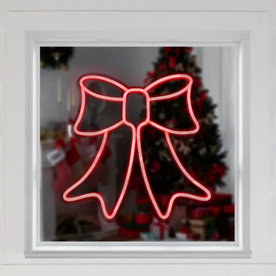 Northlight LED Bow Neon Lighted Christmas Wall or Window Decoration - 15" - Red {1}