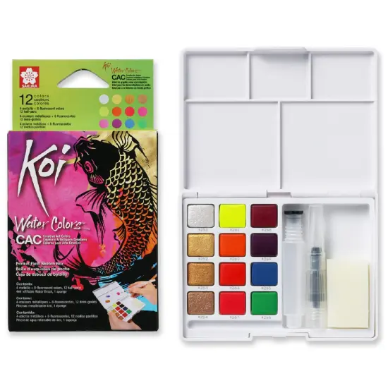 12 Colors Koi Pocket Field Sketch Kit - Watercolor Sets for Painting On the Go- 1 Water Brush - 1 Sponge - 1 Palette {2}