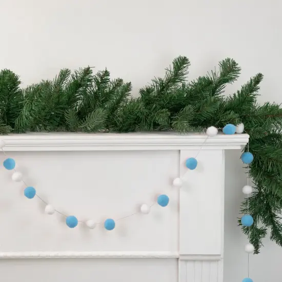 Northlight 9' Blue and White Plush Snowball Christmas Garland {3}