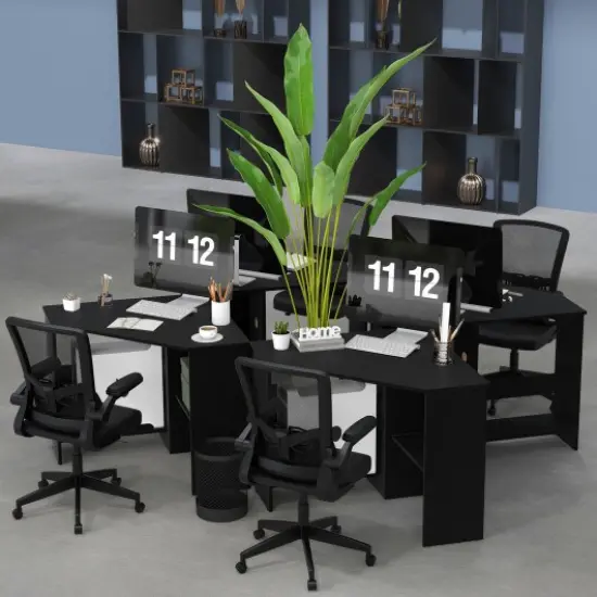 Corner Computer Desk Triangle Writing Workstation with Storage Shelf Black {2}