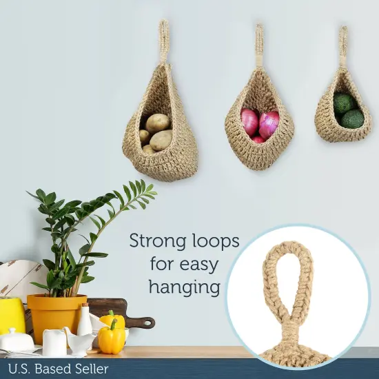 Potted Pans Wall Hanging Fruit Baskets for Kitchen - Jute Onion Hanging Basket {5}