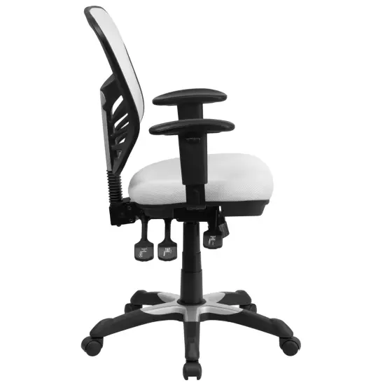 Emma and Oliver Mid-Back Mesh Triple Paddle Swivel Ergonomic Office Chair with Adjustable Arms White {5}
