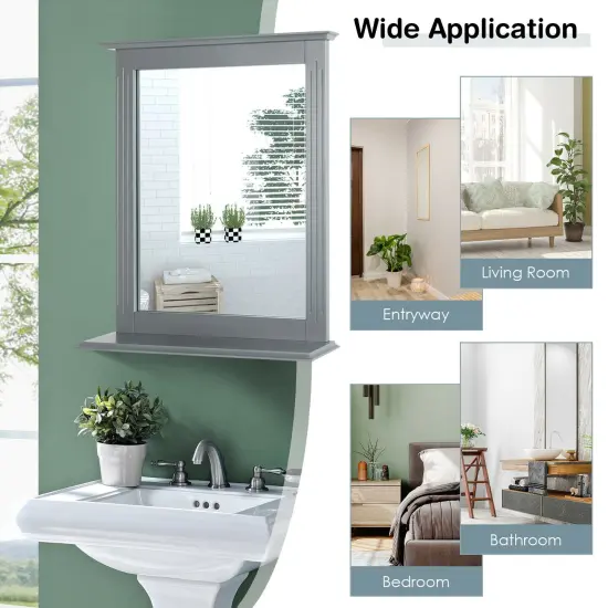 Space Saving Wall-Mounted Bathroom Vanity Mirror with Bottom Shelf Suitable for Any Room Gray {3}
