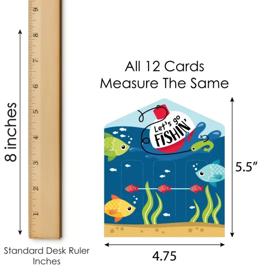 Big Dot of Happiness Let's Go Fishing - Fish Themed Birthday Party or Baby Shower Game Pickle Cards - Pull Tabs 3-in-a-Row - Set of 12 {7}