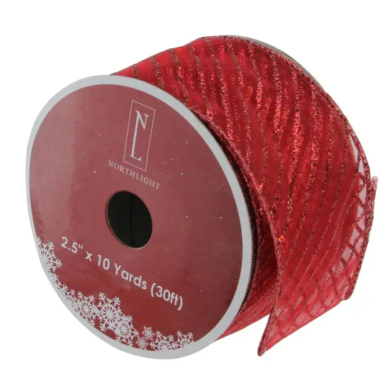 Northlight Pack of 12 Glittered Red Wired Christmas Craft Ribbons - 2.5" x 120 Yards {1}