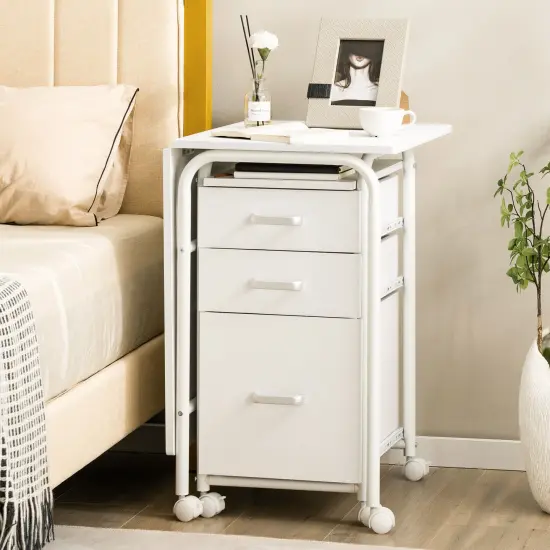 Folding Computer Laptop Desk Wheeled Home Office Furniture White {3}