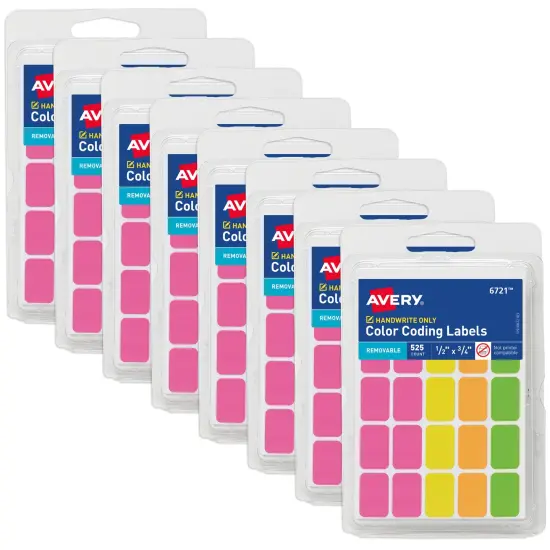 Avery Color-Coding Removable Labels, 1/2" x 3/4", Assorted Neon Colors, Non-Printable, 8 Packs, 4,200 Blank Labels Total (21928) {1}