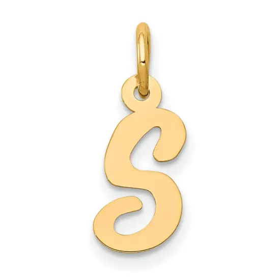 14K Yellow Gold Small Script Initial Letter S Charm Jewerly 17mm x 8mm {1}