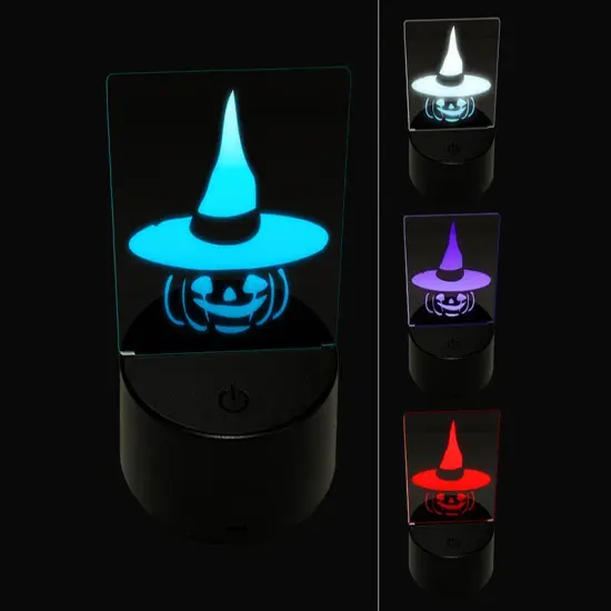 Jack-O'-Lantern with Witch Hat Halloween Pumpkin 3D Illusion LED Night Light Sign Nightstand Desk Lamp {1}