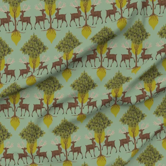 Various Fabrics by the Yard or Fat Quarter Woodland Nature Mint Green Vintage Style Animals Woods Trees Botanical Whimsical Custom Printed Fabric by Spoonflower {6}
