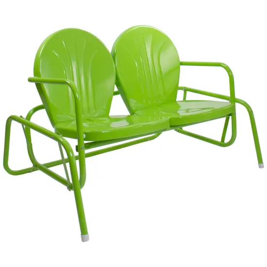 Northlight 48.25" Outdoor Retro Metal Tulip Double Glider Patio Chair, Lime Green {4}