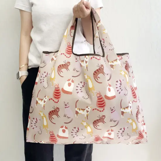 Wrapables Large Foldable Tote Nylon Reusable Grocery Bags Neutral Felines {5}