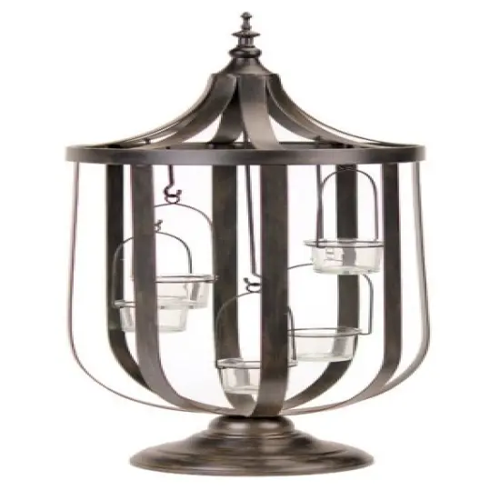 Melrose 27" Antique-Style Bronze Birdcage Glass Votive Candle Holder {1}