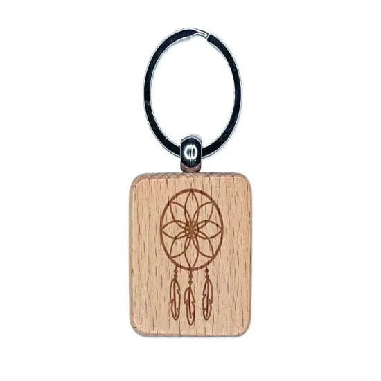 Dream Catcher Engraved Wood Square Keychain Tag Charm {1}