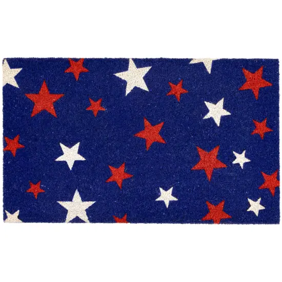 Northlight Blue Coir Red and White Stars Americana Outdoor Doormat 18" x 30" {1}