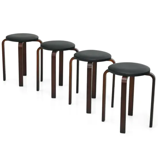 Set Of 4 Bentwood Round Stool Stackable Dining Chairs With Padded Seat Black {3}