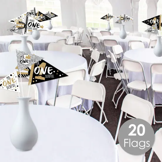 Big Dot of Happiness 1st Birthday Little Mr. Onederful - Triangle Boy First Birthday Party Photo Props - Pennant Flag Centerpieces - Set of 20 {3}