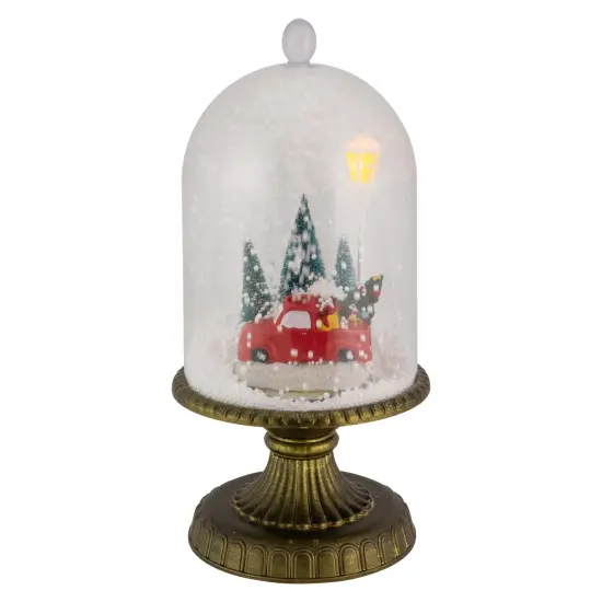 Northlight LED Lighted Snowing Musical Retro Truck Under Cloche Christmas Decoration - 13.5" Bronze {1}