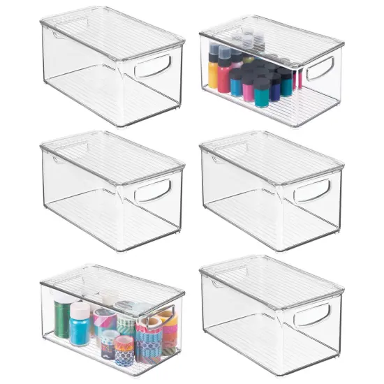 mDesign Plastic Deep Storage Organizer Bin Box with Lid/Handles, 6 Pack {1}