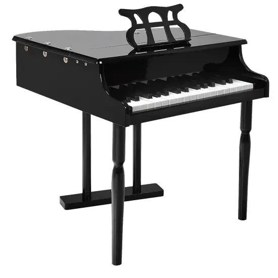 MDF and Birch Kids Classical Piano with Bench, Music Stand and Safe Design Black {4}