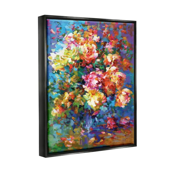 Stupell Industries Vibrant Flowers in a Vase Framed Floater Canvas Wall Art Black Floater Frame {3}