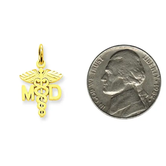 14K Gold MD Caduses Charm Doctor Pendant FindingKing Jewerly 21mm x 12mm {2}