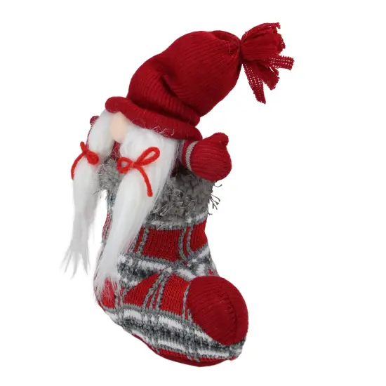 Northlight 10" Red and Gray Isolde Gnome Christmas Stocking Tabletop Figurine {3}