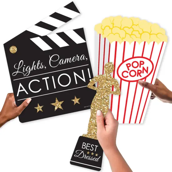 Big Dot of Happiness Red Carpet - Popcorn, Award, and Clapboard Decorations - Movie Night Party Large Photo Props - 3 Pc {6}