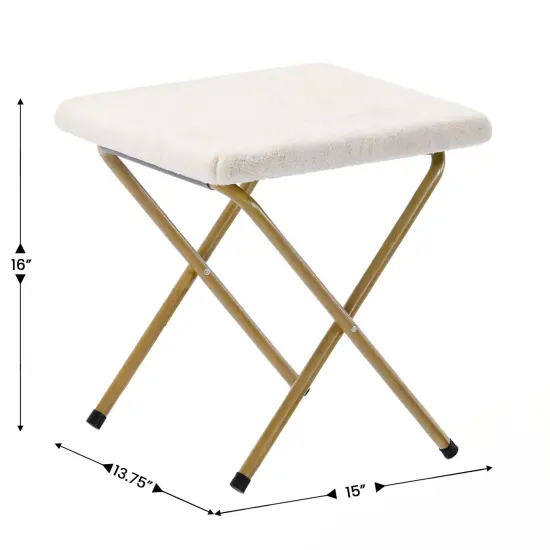 Emma and Oliver Ersa Oversize Folding Saucer Moon Chair and Ottoman for Dorm and Bedroom with Steel Frames IvoryShearl/SoftGold {6}