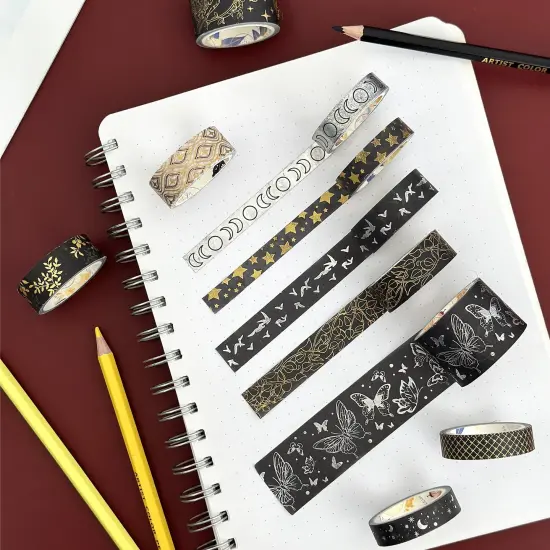 Wrapables Decorative Gold Foil Washi Tape Box Set for Arts & Crafts, Scrapbooking, Stationery, Diary (10 Rolls) Midnight {6}