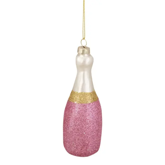 Northlight 5.25" Pink Glittered "CHEERS" Champagne Bottle Glass Christmas Ornament {5}