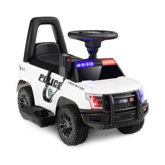 6V Kids Ride On Police Car with Real Megaphone and Siren Flashing Lights White {1}