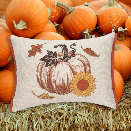 Harvest Time Pumpkin w/ Sunflower Mini Accent Pillow 13" x 18" {6}