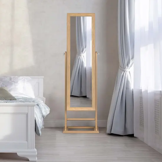 Costway Jewelry Cabinet Full-Length Mirror Lockable Jewelry Armoire with 6 Lights Beige/Natural {4}