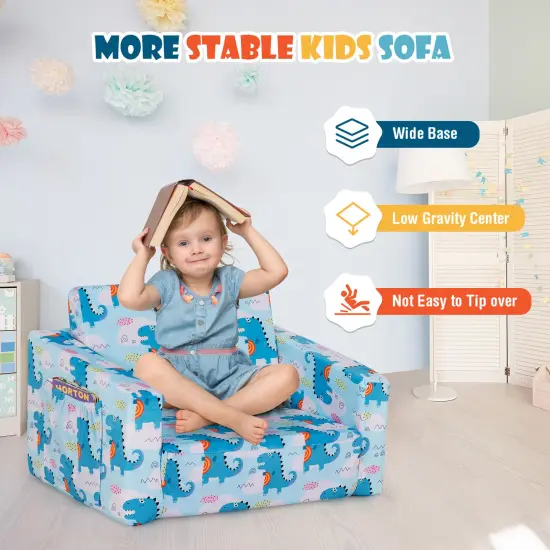 2-in-1 Convertible Kids Sofa with Velvet Fabric Light Blue {5}