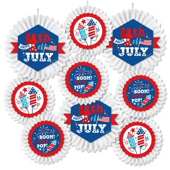Big Dot of Happiness Firecracker 4th of July - HangingParty Tissue Decoration Kit - Paper Fans - Set of 9 {3}