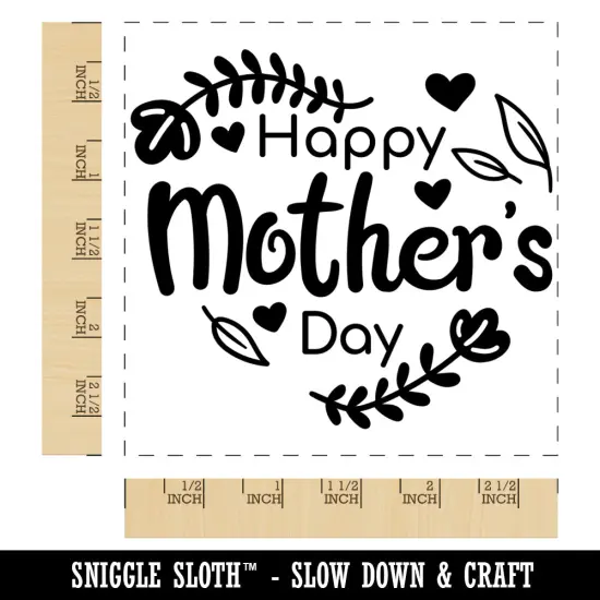 Happy Mother's Day Heart Shaped Flower Border Square Rubber Stamp for Stamping Crafting {1}