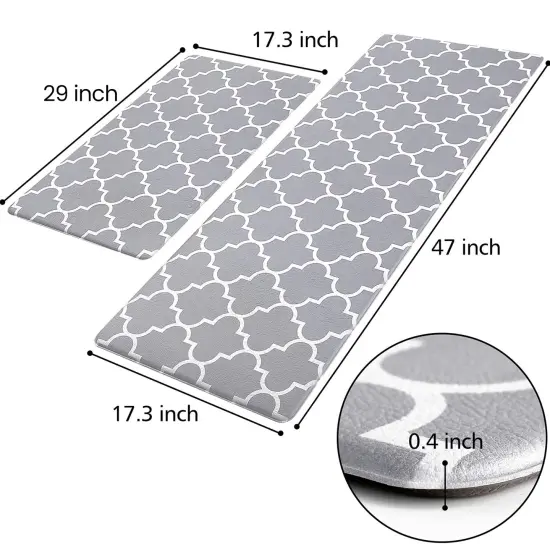 KMAT Kitchen Mat [2 PCS] Cushioned Anti-Fatigue Kitchen Rug, Waterproof Non-Slip Kitchen Mats and Rugs Heavy Duty PVC Ergonomic Comfort Foam Rug for Kitchen, Floor Home, Office, Sink, Laundry,Grey {2}