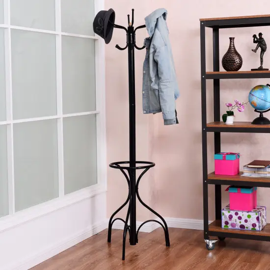 Costway Metal Coat Hat Rack Organizer Clothes Hanger Hooks Tree Stand Umbrella Holder {1}