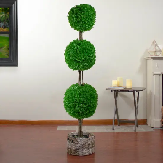 Northlight 60" Triple Sphere Artificial Boxwood Topiary Potted Plant Green {3}
